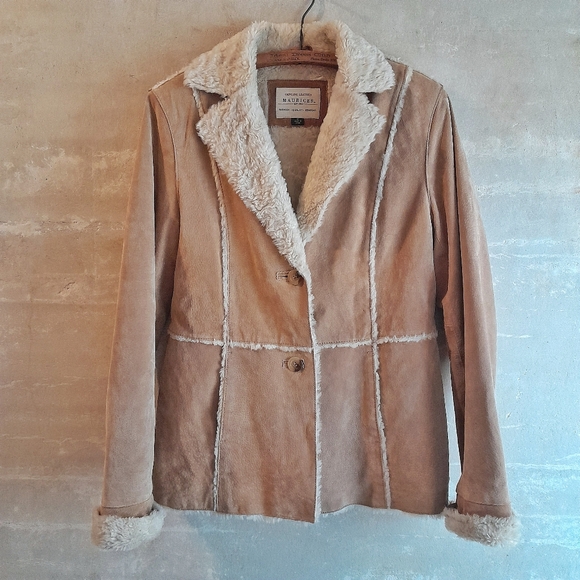 Maurices Jackets & Blazers - 175a. vintage tan Maurices leather y2k Penny Lane coat with faux fur trim, M